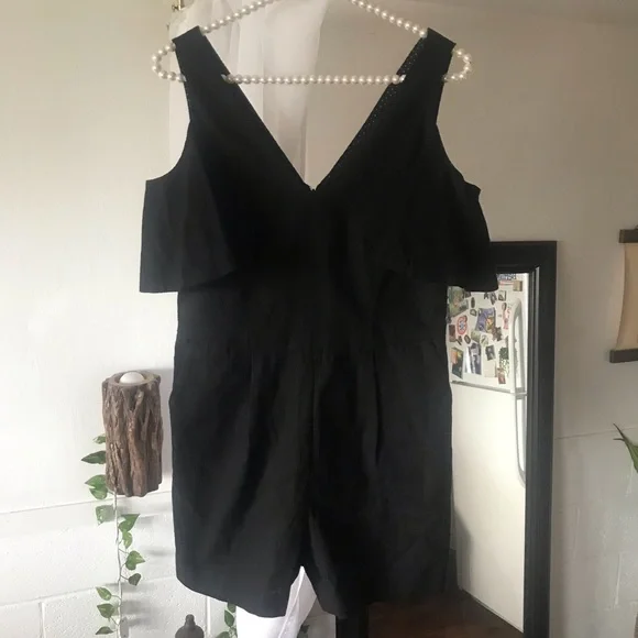 Anthropologie Elevenses Black Cold Shoulder Romper - Picture 7 of 8